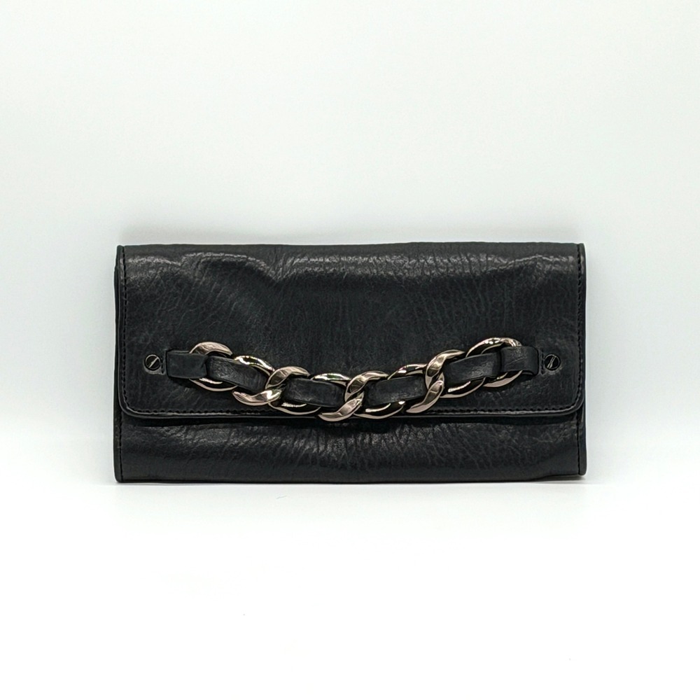 MICHAEL KORS Leather Chain Link Clutch Bag Women Black Gunmetal Hardware Evening